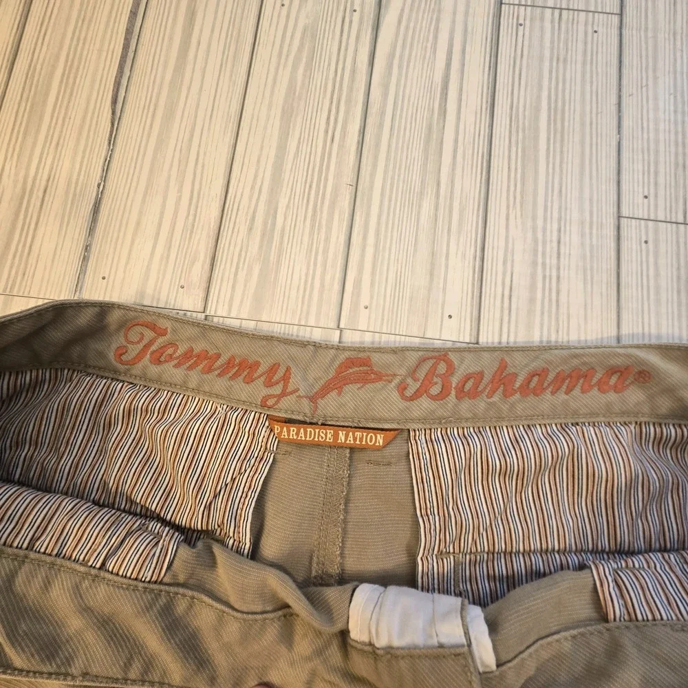 Tommy Bahama Paradise Nation Khaki Shorts Men 36 Tencel Cotton Tan Textured READ